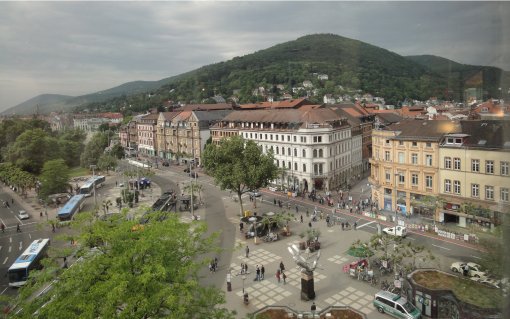 Uitzicht vanaf het restaurant Dinea Kaufhof in Heidelberg